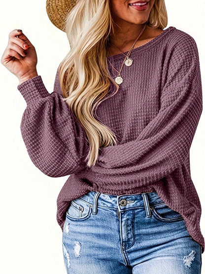 Plus Size Women's Fashion Solid Color Loose Round Neck Long Sleeve Top Eid Spring