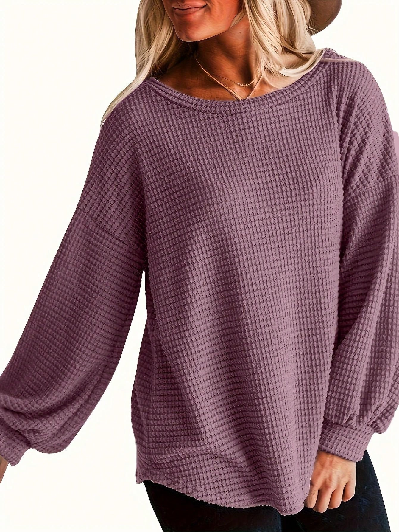 Plus Size Women's Fashion Solid Color Loose Round Neck Long Sleeve Top Eid Spring
