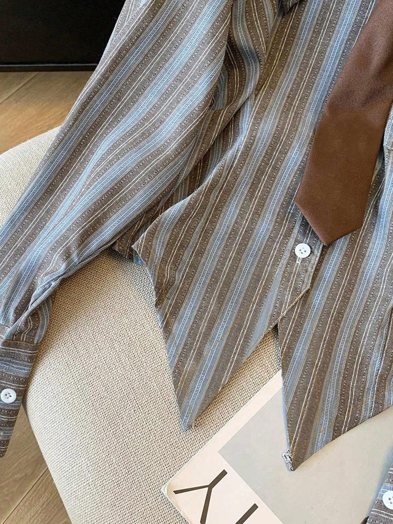 Plus Size Women's Striped Collar Casual Shirt, Suitable For Everyday Casual Wear In All Seasons Spring