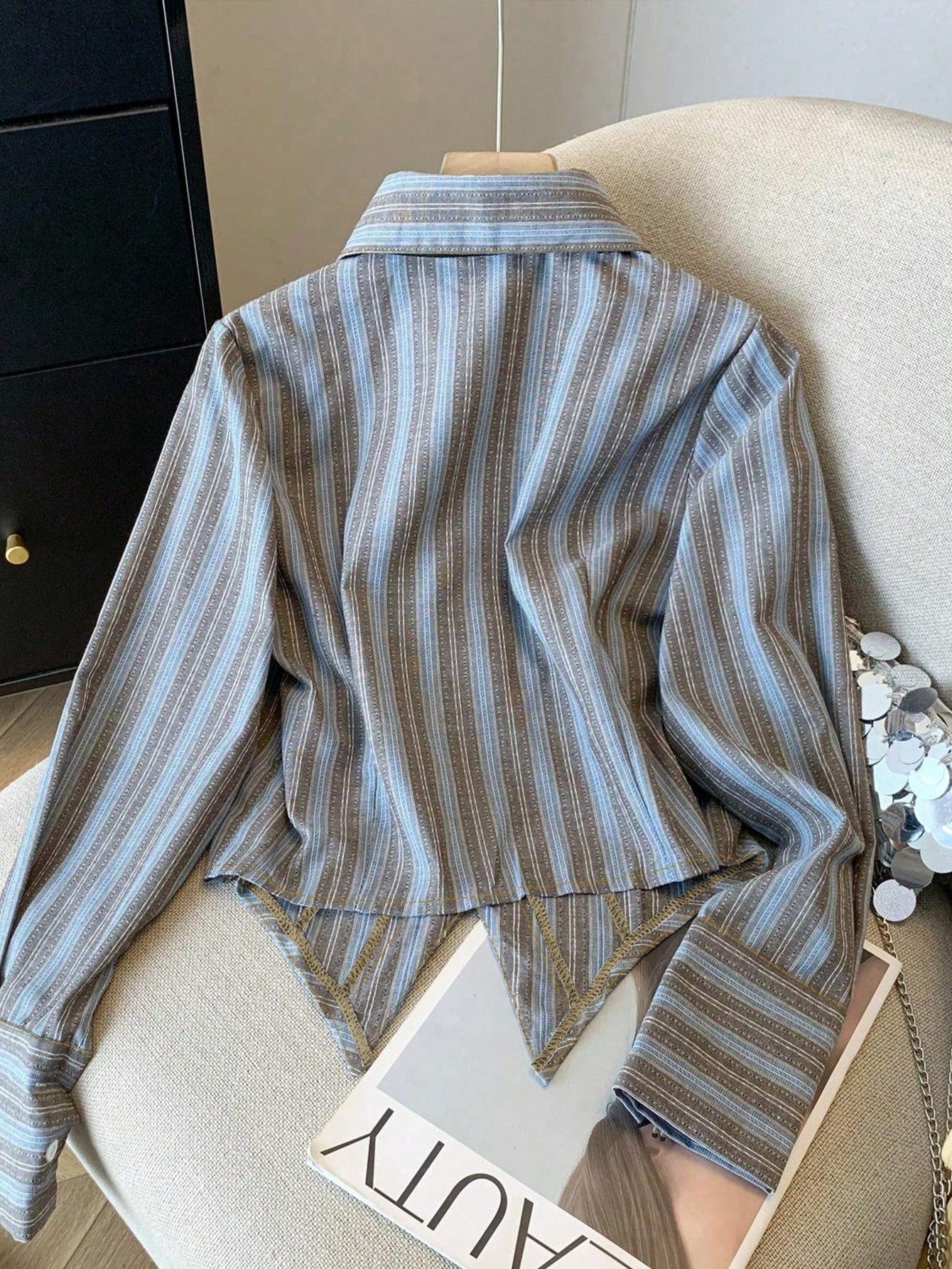 Plus Size Women's Striped Collar Casual Shirt, Suitable For Everyday Casual Wear In All Seasons Spring