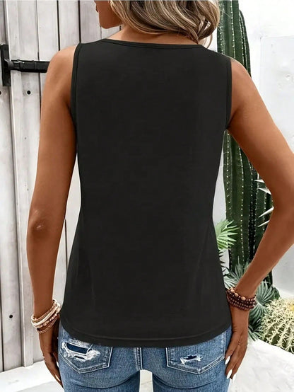 Plus Size Women Solid Color Sleeveless Hollow Out Tank Top, Summer Casual