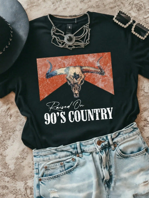 Plus Size Women T-Shirts,Vintage Raised On 90s Country Music Western,100% Cotton T-Shirt