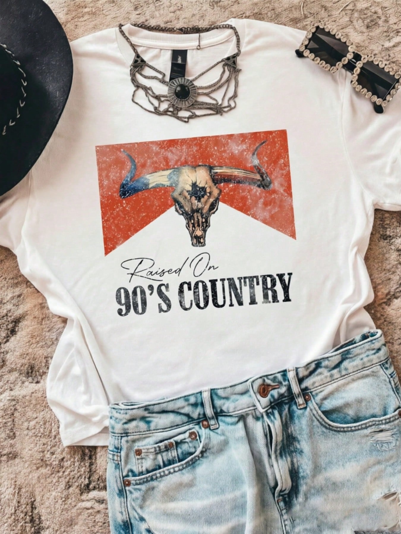 Plus Size Women T-Shirts,Vintage Raised On 90s Country Music Western,100% Cotton T-Shirt