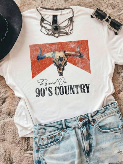 Plus Size Women T-Shirts,Vintage Raised On 90s Country Music Western,100% Cotton T-Shirt