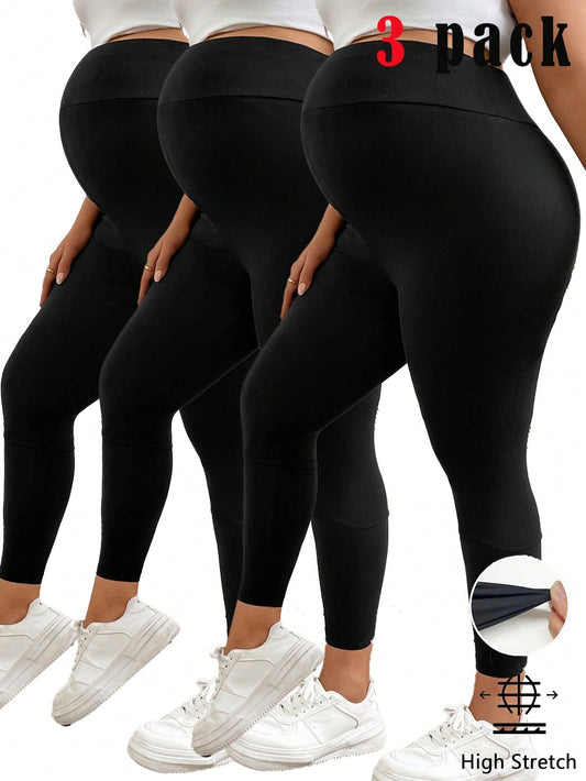Plussiva Plus Size Women's Solid Color Adjustable Waist Maternity Leggings