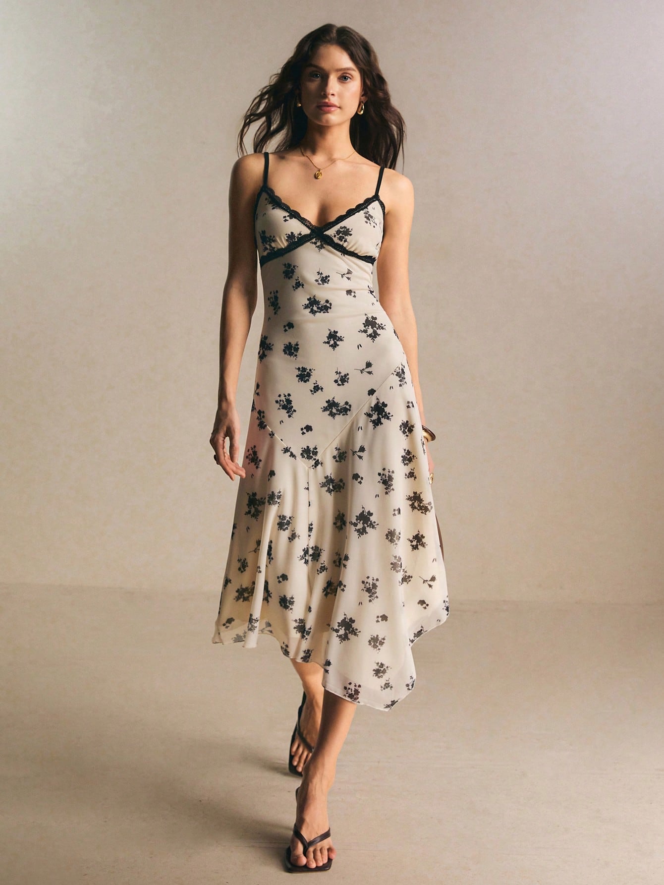 Poéselle Women's Floral Lace Trim Slip Dress For Women – Spaghetti Strap Midi Dress, Summer Vintage Cami Sundress Lace Trim Dress Floral Slip Dress Y2k Vintage