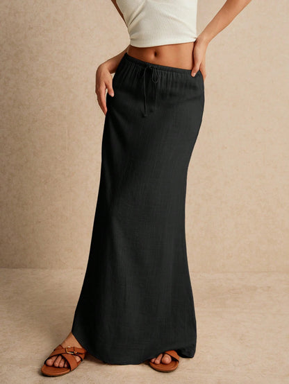 Poéselle Women's Skirt, Floor Length Maxi Skirt, Tie At Waist, Cute Skirt, Low Waist Skirt