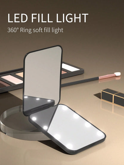 Pocket Mirror, 1x/2x Magnification LED Portable Makeup Mirror, With Light, Double-Sided Design, Portable Foldable, Handheld, Compact With Light, Perfect Gift. Cute Portable LED Magnifying Makeup Mirro