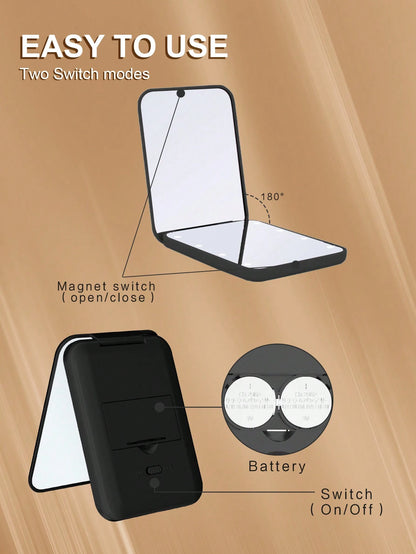 Pocket Mirror, 1x/2x Magnification LED Portable Makeup Mirror, With Light, Double-Sided Design, Portable Foldable, Handheld, Compact With Light, Perfect Gift. Cute Portable LED Magnifying Makeup Mirro