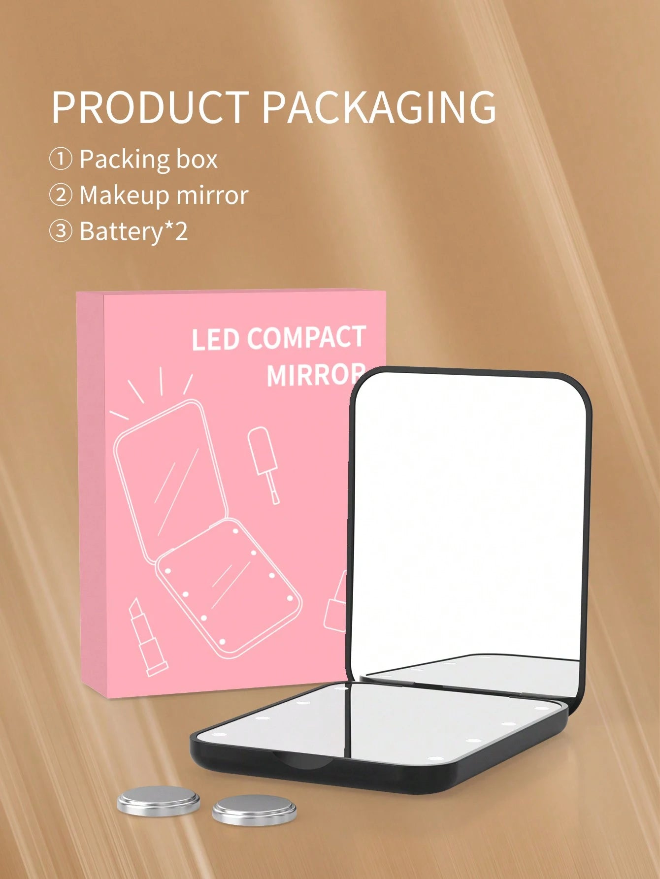Pocket Mirror, 1x/2x Magnification LED Portable Makeup Mirror, With Light, Double-Sided Design, Portable Foldable, Handheld, Compact With Light, Perfect Gift. Cute Portable LED Magnifying Makeup Mirro