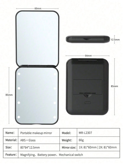 Pocket Mirror, 1x/2x Magnification LED Portable Makeup Mirror, With Light, Double-Sided Design, Portable Foldable, Handheld, Compact With Light, Perfect Gift. Cute Portable LED Magnifying Makeup Mirro