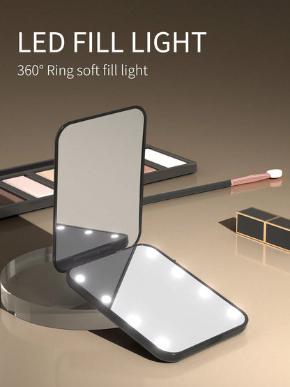 Pocket Mirror, 1x/2x Magnification LED Portable Makeup Mirror, With Light, Double-Sided Design, Portable Foldable, Handheld, Compact With Light, Perfect Gift. Cute Portable LED Magnifying Makeup Mirro
