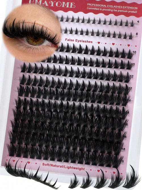 Pointed-Tip + 120D + Lower Lashes 3-In-1 Lash Extensions, Long 6-18mm, D/DD 212-Piece Lash Cluster, Thick Single Lashes, Comic Book Lash Extensions, Mink Trim, Wispy Lashes