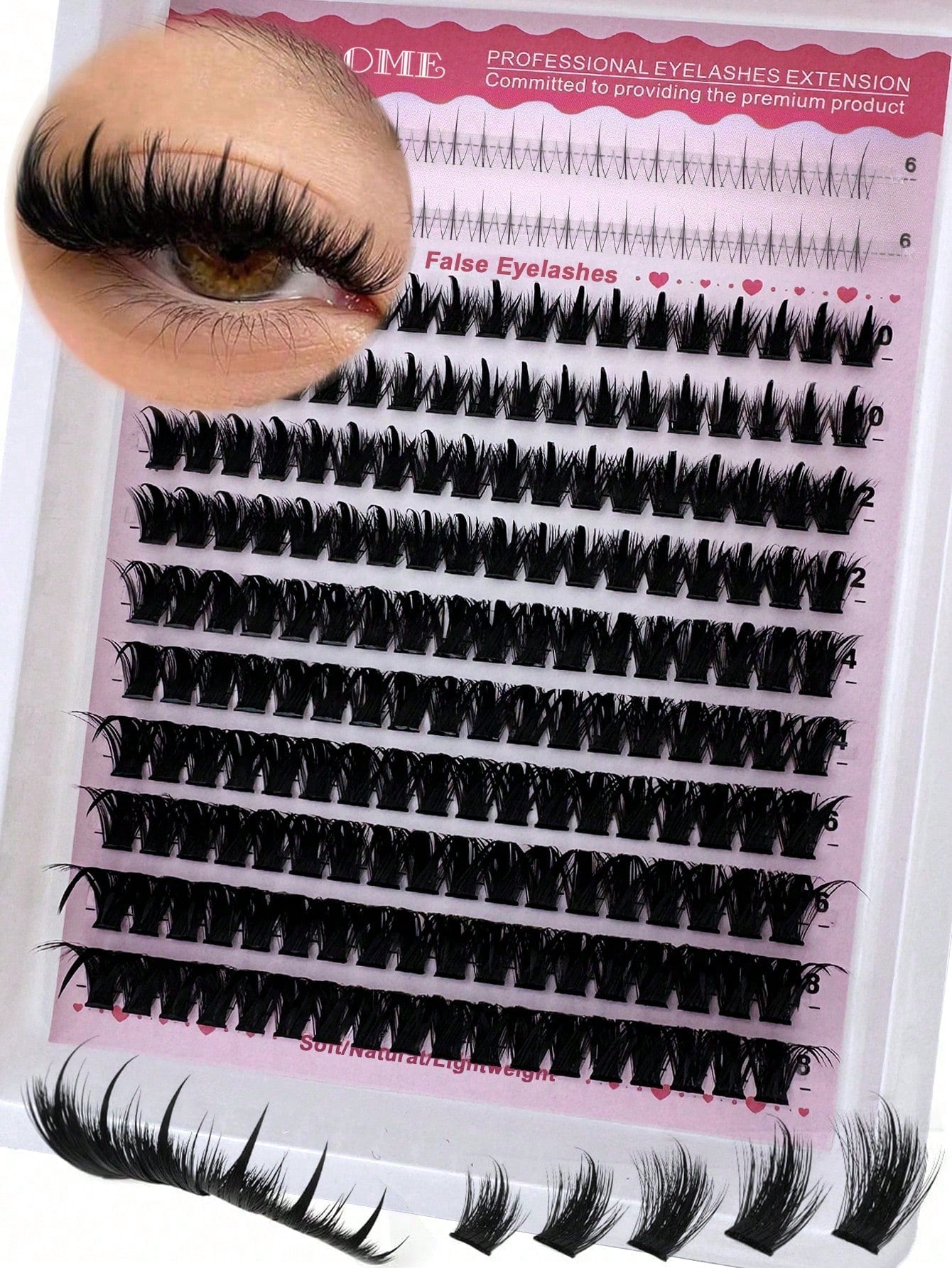 Pointed-Tip + 120D + Lower Lashes 3-In-1 Lash Extensions, Long 6-18mm, D/DD 212-Piece Lash Cluster, Thick Single Lashes, Comic Book Lash Extensions, Mink Trim, Wispy Lashes
