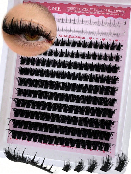 Pointed-Tip + 120D + Lower Lashes 3-In-1 Lash Extensions, Long 6-18mm, D/DD 212-Piece Lash Cluster, Thick Single Lashes, Comic Book Lash Extensions, Mink Trim, Wispy Lashes