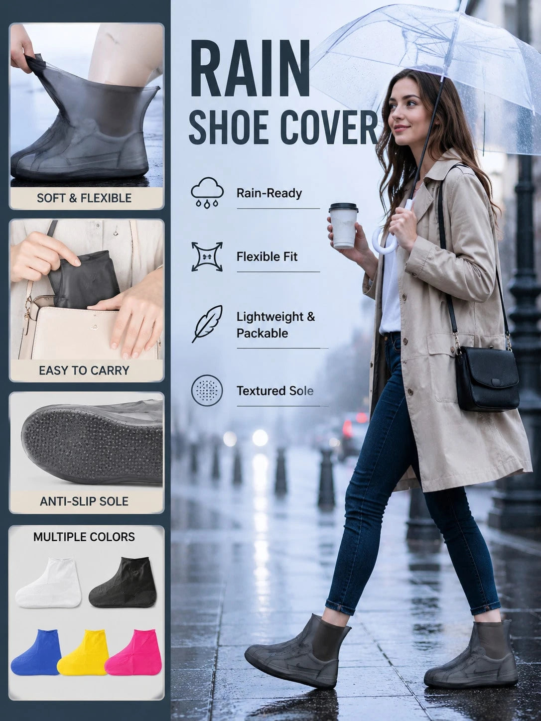 Portable Foldable Silicone Waterproof Boot Covers, Durable Anti-Slip Rain Shoe Covers, Reusable Elastic Shoe Covers, Unisex, Suitable For Outdoor Commuting