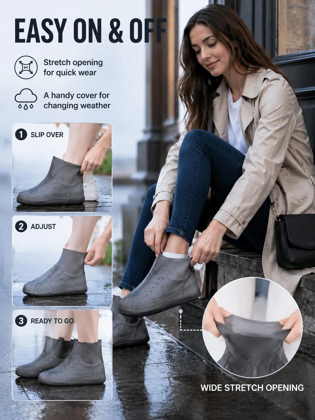 Portable Foldable Silicone Waterproof Boot Covers, Durable Anti-Slip Rain Shoe Covers, Reusable Elastic Shoe Covers, Unisex, Suitable For Outdoor Commuting