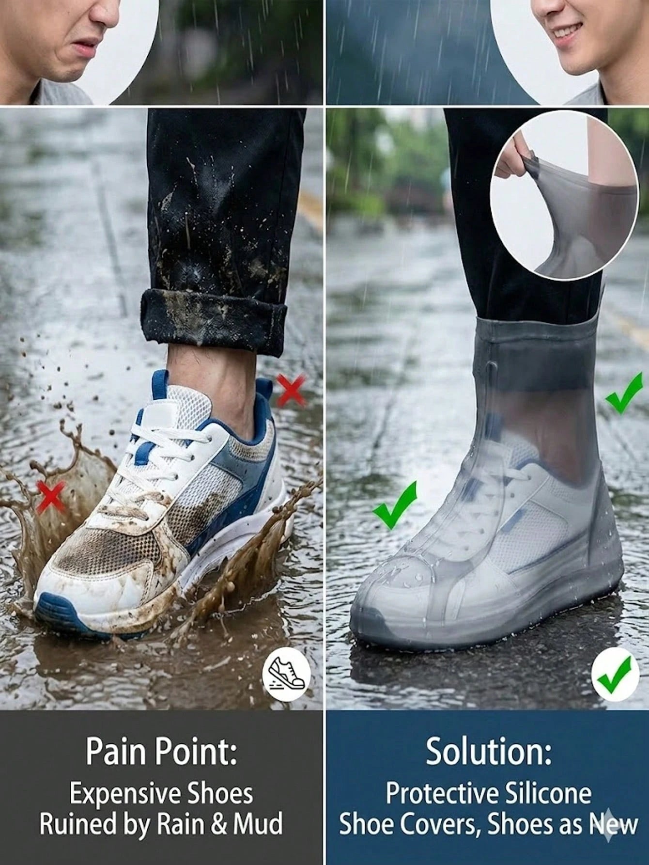 Portable Foldable Silicone Waterproof Boot Covers, Durable Anti-Slip Rain Shoe Covers, Reusable Elastic Shoe Covers, Unisex, Suitable For Outdoor Commuting