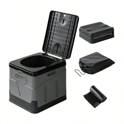 Portable Folding Toilet With Lid- Camping, Boating & Outdoor Travel Emergency Use- Includes Trash Bag & Storage Bag- No Electricity Required- Space-Saving Design For Cars, Trucks & RVs- Durable P