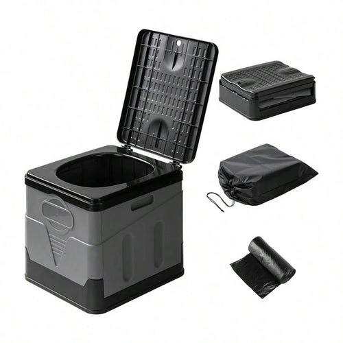 Portable Folding Toilet With Lid- Camping, Boating & Outdoor Travel Emergency Use- Includes Trash Bag & Storage Bag- No Electricity Required- Space-Saving Design For Cars, Trucks & RVs- Durable P