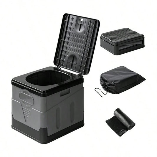 Portable Folding Toilet With Lid- Camping, Boating & Outdoor Travel Emergency Use- Includes Trash Bag & Storage Bag- No Electricity Required- Space-Saving Design For Cars, Trucks & RVs- Durable P