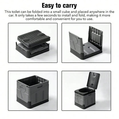 Portable Folding Toilet With Lid- Camping, Boating & Outdoor Travel Emergency Use- Includes Trash Bag & Storage Bag- No Electricity Required- Space-Saving Design For Cars, Trucks & RVs- Durable P
