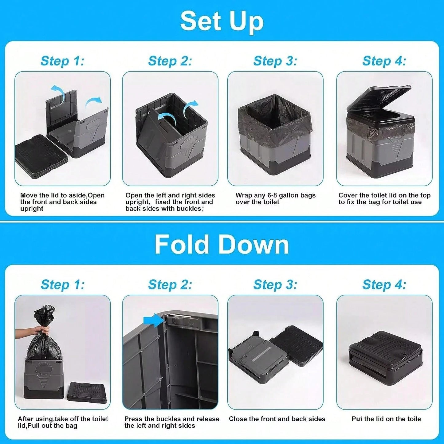 Portable Folding Toilet With Lid- Camping, Boating & Outdoor Travel Emergency Use- Includes Trash Bag & Storage Bag- No Electricity Required- Space-Saving Design For Cars, Trucks & RVs- Durable P