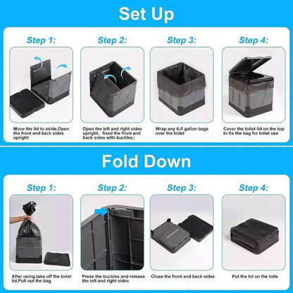 Portable Folding Toilet With Lid- Camping, Boating & Outdoor Travel Emergency Use- Includes Trash Bag & Storage Bag- No Electricity Required- Space-Saving Design For Cars, Trucks & RVs- Durable P