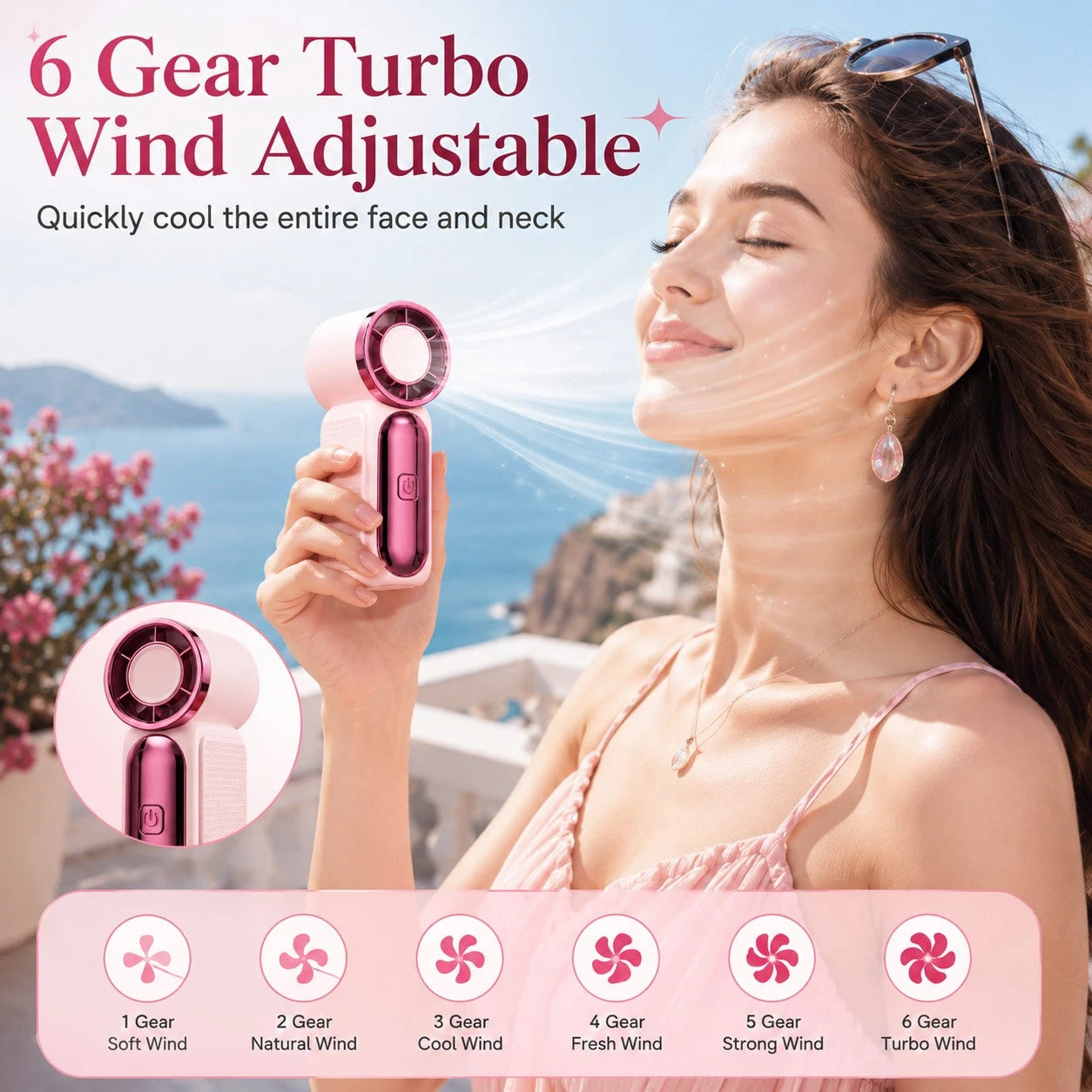 Portable Handheld Mini Fan, 6 Speeds 16900 RPM High Velocity Personal Fan With LED Display, USBRechargeable, Mini Fan With Lanyard For Makeup, Travel, Outdoor For Women Girl Gift