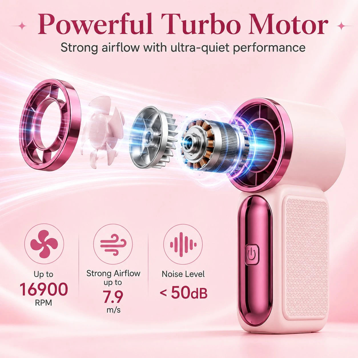 Portable Handheld Mini Fan, 6 Speeds 16900 RPM High Velocity Personal Fan With LED Display, USBRechargeable, Mini Fan With Lanyard For Makeup, Travel, Outdoor For Women Girl Gift