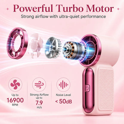 Portable Handheld Mini Fan, 6 Speeds 16900 RPM High Velocity Personal Fan With LED Display, USBRechargeable, Mini Fan With Lanyard For Makeup, Travel, Outdoor For Women Girl Gift