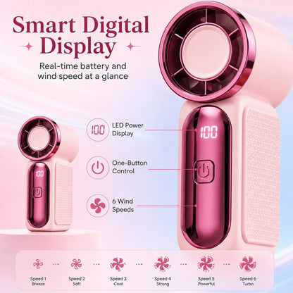 Portable Handheld Mini Fan, 6 Speeds 16900 RPM High Velocity Personal Fan With LED Display, USBRechargeable, Mini Fan With Lanyard For Makeup, Travel, Outdoor For Women Girl Gift