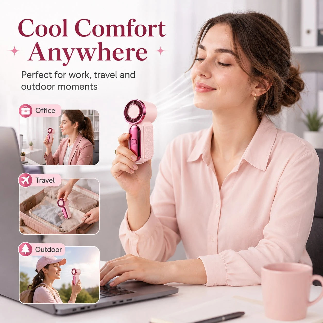 Portable Handheld Mini Fan, 6 Speeds 16900 RPM High Velocity Personal Fan With LED Display, USBRechargeable, Mini Fan With Lanyard For Makeup, Travel, Outdoor For Women Girl Gift