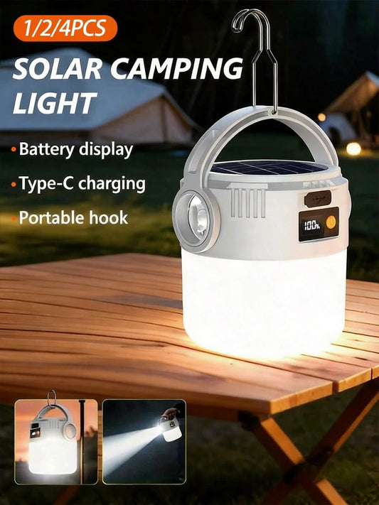 Portable Lightweight Solar Camping Lantern, 700mAh Rechargeable Battery Powered Emergency Lamp With Dual Light Modes, IP65 Waterproof Outdoor Handheld Light For Tent, Hiking, Fishing, Hurricane, Powe