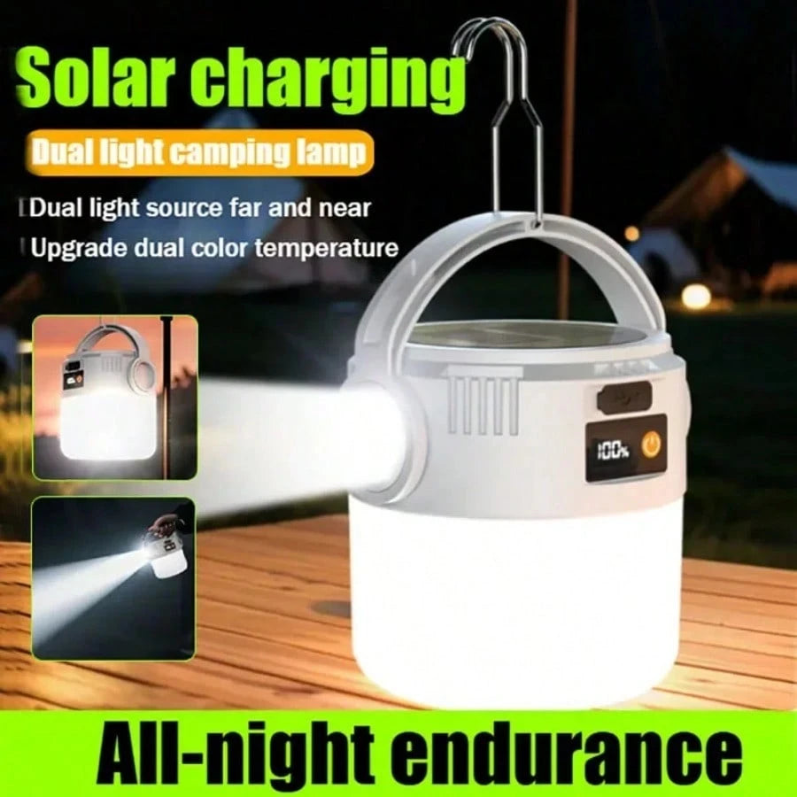 Portable Lightweight Solar Camping Lantern, 700mAh Rechargeable Battery Powered Emergency Lamp With Dual Light Modes, IP65 Waterproof Outdoor Handheld Light For Tent, Hiking, Fishing, Hurricane, Powe
