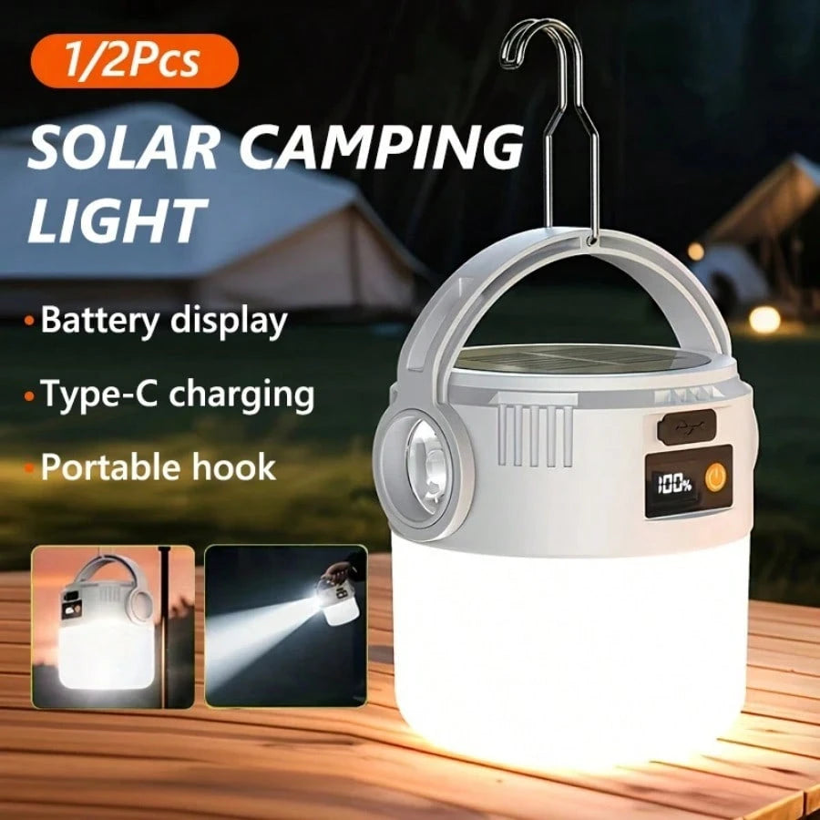 Portable Lightweight Solar Camping Lantern, 700mAh Rechargeable Battery Powered Emergency Lamp With Dual Light Modes, IP65 Waterproof Outdoor Handheld Light For Tent, Hiking, Fishing, Hurricane, Powe