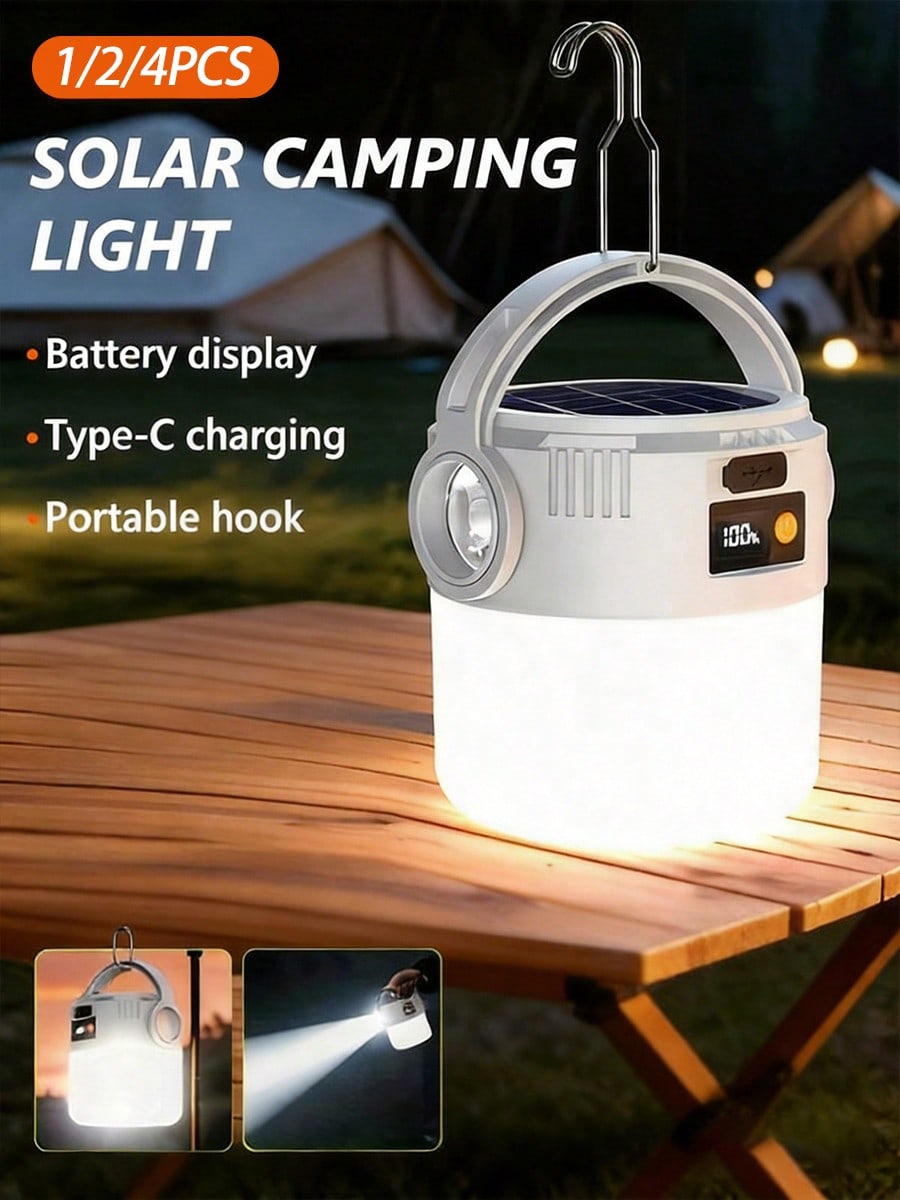 Portable Lightweight Solar Camping Lantern, 700mAh Rechargeable Battery Powered Emergency Lamp With Dual Light Modes, IP65 Waterproof Outdoor Handheld Light For Tent, Hiking, Fishing, Hurricane, Powe
