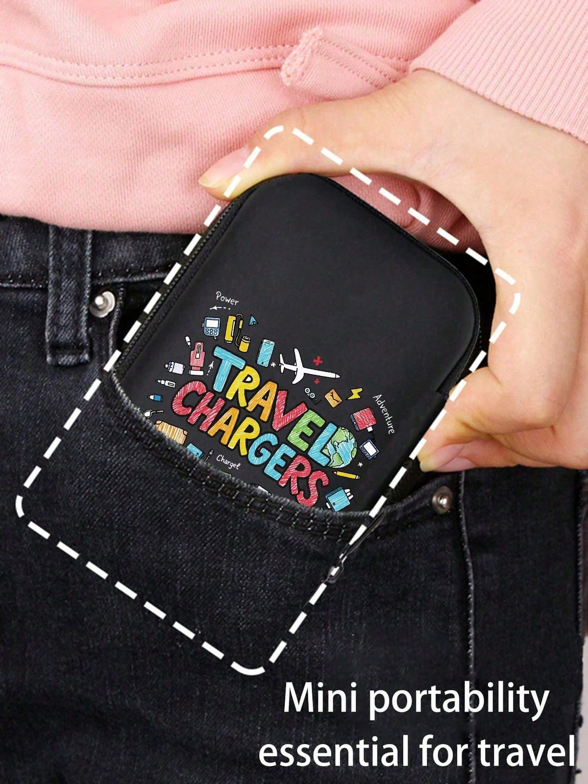 Portable Mini Storage Bag With "Charging" Text And Charger Pattern, Shockproof Digital Pouch, Phone Charger & Data Cable Organizer, Zipper Wallet Style Storage Bag, Electronics Organizer Bag, Suitable