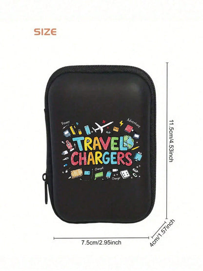 Portable Mini Storage Bag With "Charging" Text And Charger Pattern, Shockproof Digital Pouch, Phone Charger & Data Cable Organizer, Zipper Wallet Style Storage Bag, Electronics Organizer Bag, Suitable