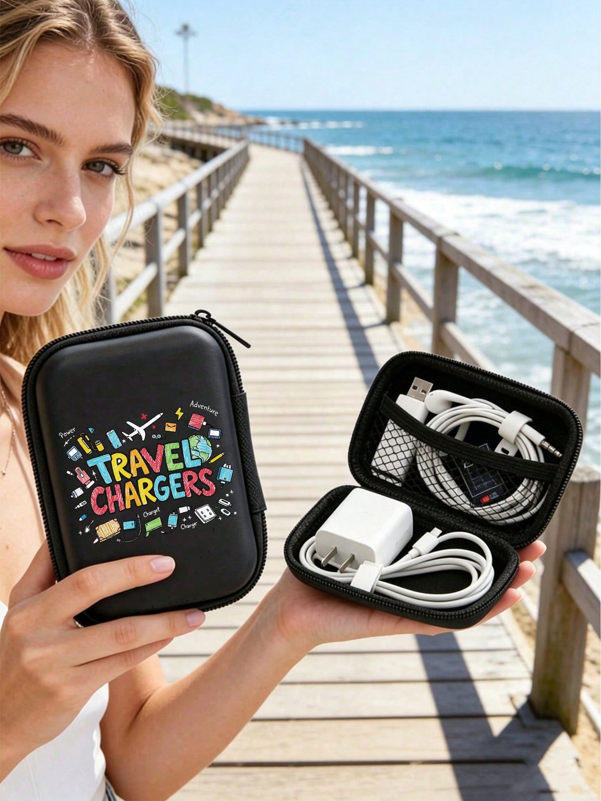 Portable Mini Storage Bag With "Charging" Text And Charger Pattern, Shockproof Digital Pouch, Phone Charger & Data Cable Organizer, Zipper Wallet Style Storage Bag, Electronics Organizer Bag, Suitable