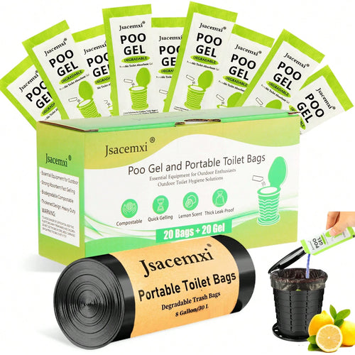 Portable Toilet Bags With Poo Gels, 8 Gallon Leak-Proof Camping Toilet Waste Bags – Absorbent Gel Value Pack For Portable Potty, RV, Hiking, Travel, Outdoor Use