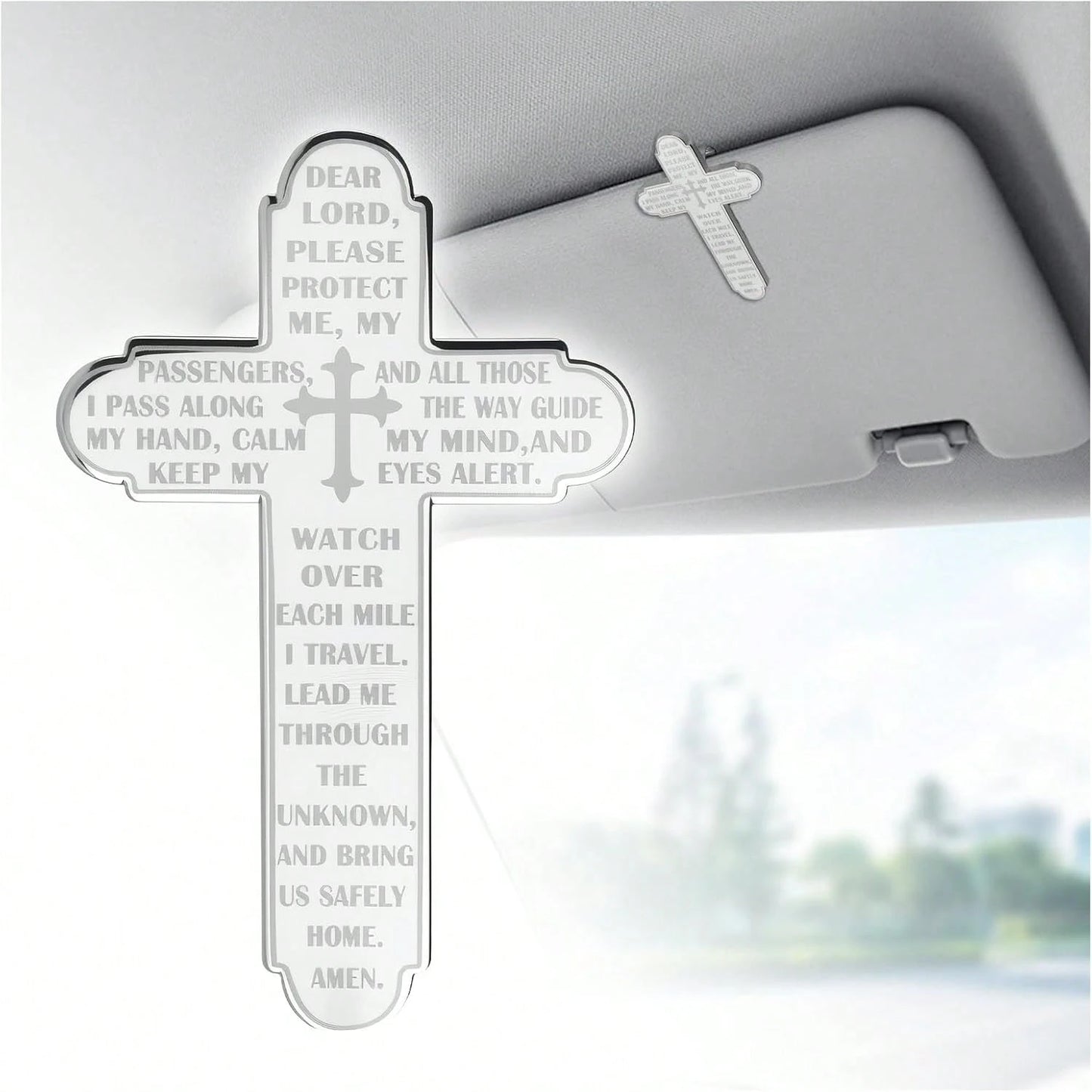 Prayer Cross For Car Visor Clip,Spiritual Sun Visor Clips For Cars As Blessing Driving,Religious Car Cross Visors Clip Christian Cars Accessories As Meaningful Gift(Silver)