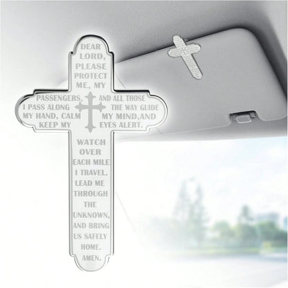 Prayer Cross For Car Visor Clip,Spiritual Sun Visor Clips For Cars As Blessing Driving,Religious Car Cross Visors Clip Christian Cars Accessories As Meaningful Gift(Silver)