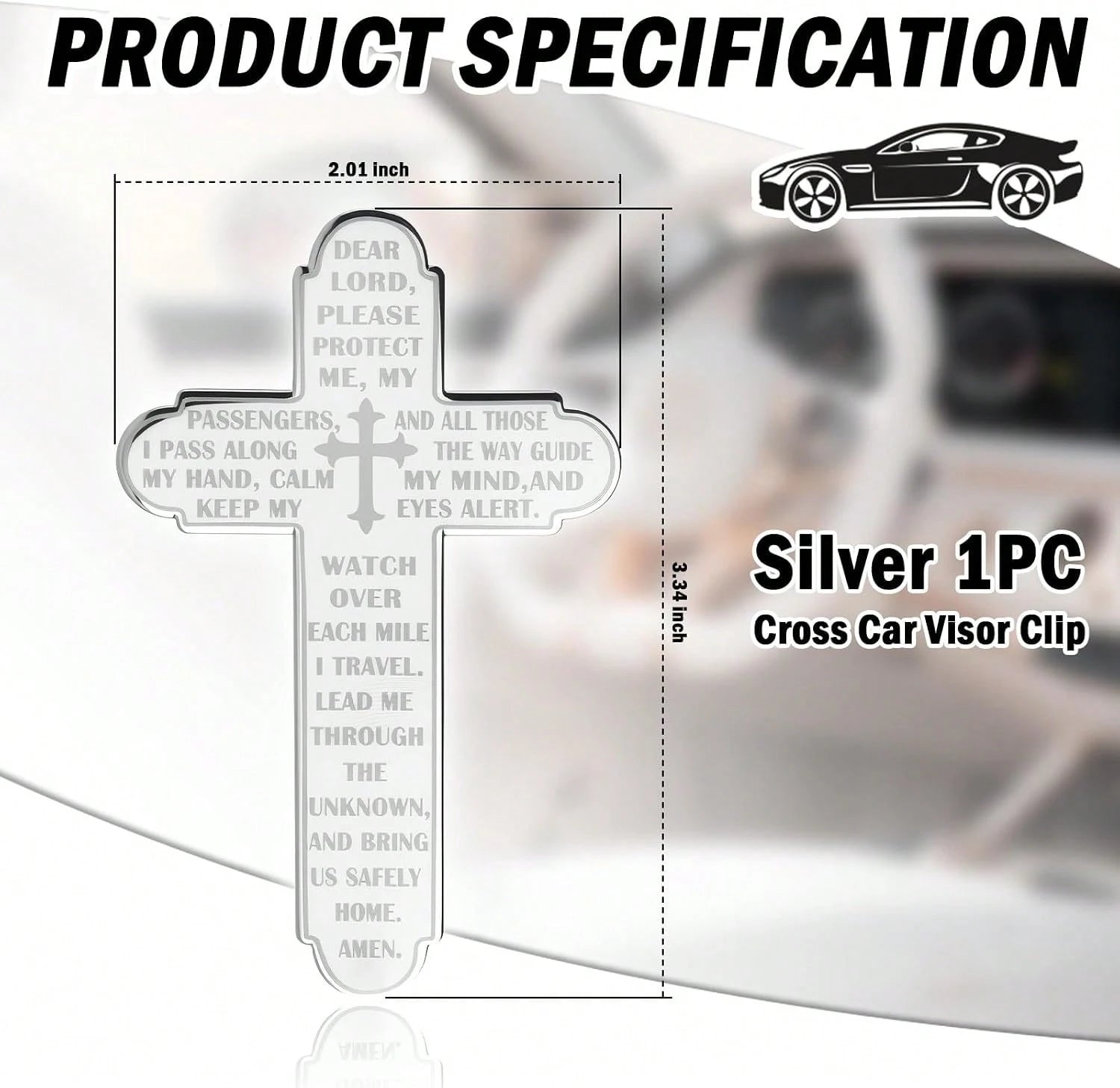 Prayer Cross For Car Visor Clip,Spiritual Sun Visor Clips For Cars As Blessing Driving,Religious Car Cross Visors Clip Christian Cars Accessories As Meaningful Gift(Silver)