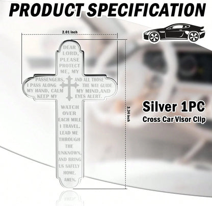 Prayer Cross For Car Visor Clip,Spiritual Sun Visor Clips For Cars As Blessing Driving,Religious Car Cross Visors Clip Christian Cars Accessories As Meaningful Gift(Silver)