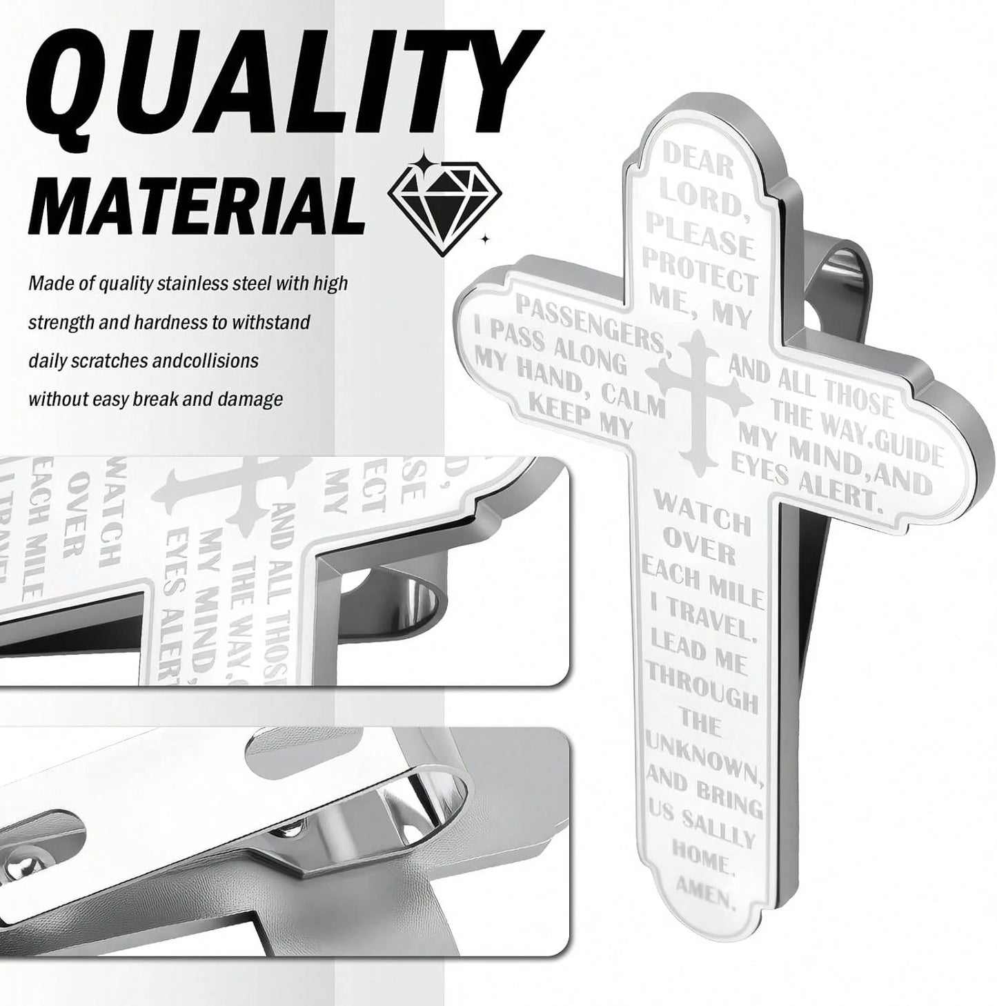 Prayer Cross For Car Visor Clip,Spiritual Sun Visor Clips For Cars As Blessing Driving,Religious Car Cross Visors Clip Christian Cars Accessories As Meaningful Gift(Silver)