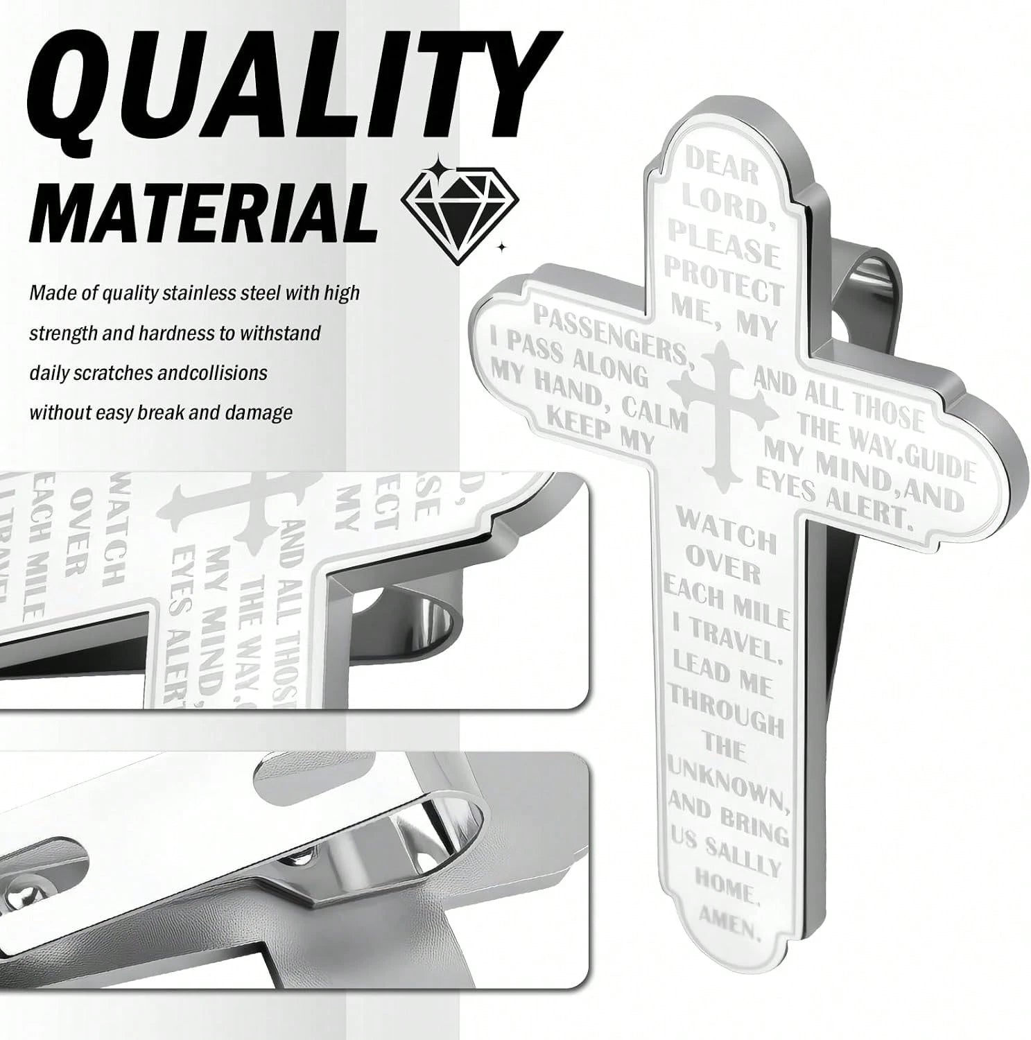 Prayer Cross For Car Visor Clip,Spiritual Sun Visor Clips For Cars As Blessing Driving,Religious Car Cross Visors Clip Christian Cars Accessories As Meaningful Gift(Silver)