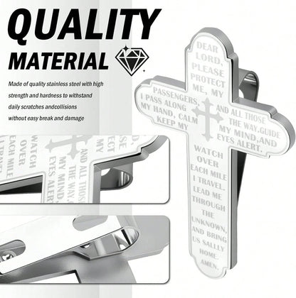 Prayer Cross For Car Visor Clip,Spiritual Sun Visor Clips For Cars As Blessing Driving,Religious Car Cross Visors Clip Christian Cars Accessories As Meaningful Gift(Silver)