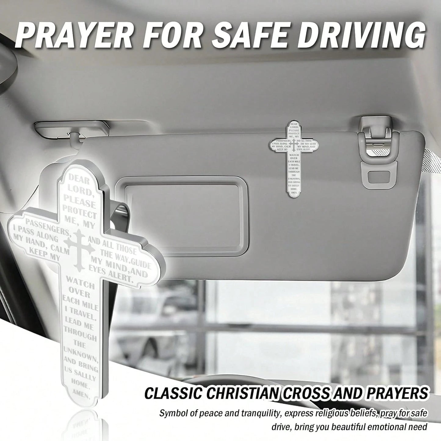 Prayer Cross For Car Visor Clip,Spiritual Sun Visor Clips For Cars As Blessing Driving,Religious Car Cross Visors Clip Christian Cars Accessories As Meaningful Gift(Silver)