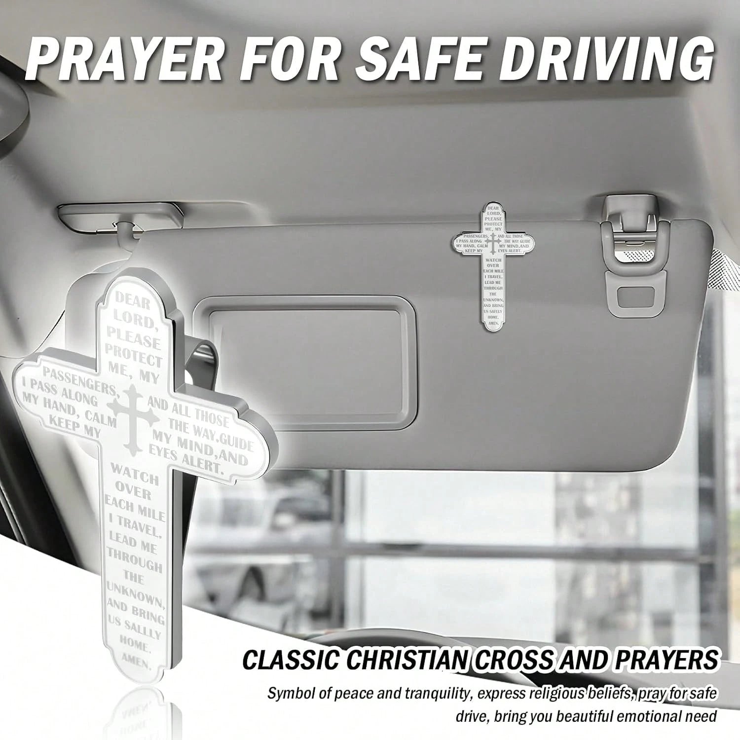 Prayer Cross For Car Visor Clip,Spiritual Sun Visor Clips For Cars As Blessing Driving,Religious Car Cross Visors Clip Christian Cars Accessories As Meaningful Gift(Silver)